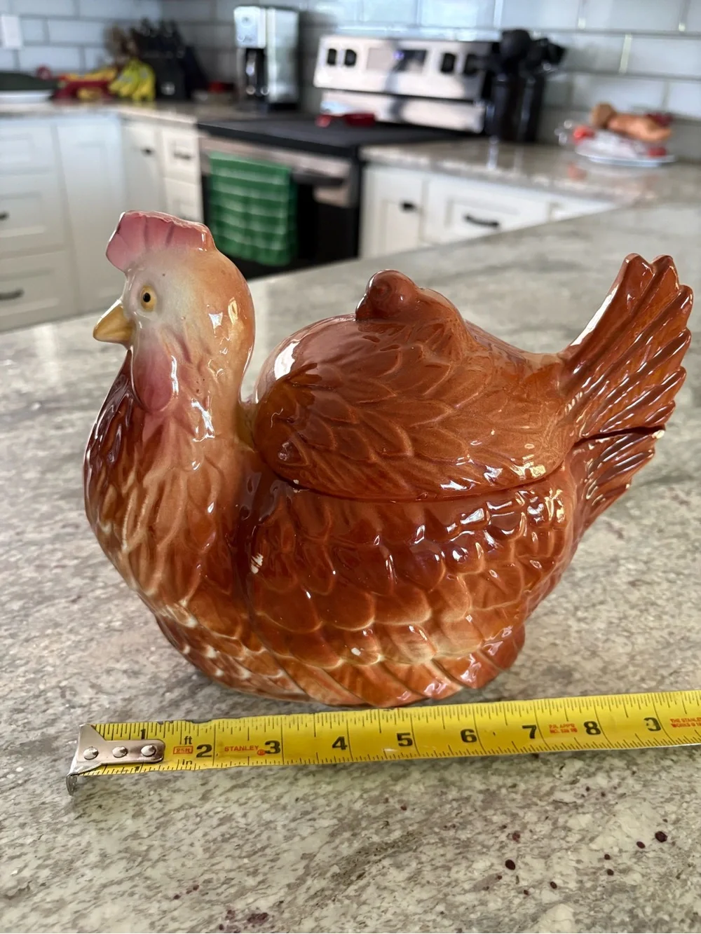 Vintage Brown Hen Chicken Covered Cookie Jar Canister Ceramic